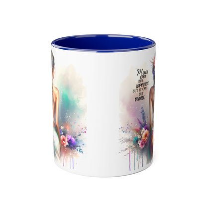 Money Can't Buy Happiness But It Can Buy Divorce Humoristic Inspirational Accent Mug, Motivational Coffee Cup, Gift for Mom, Floral Design, Home Decor, Self-Improvement