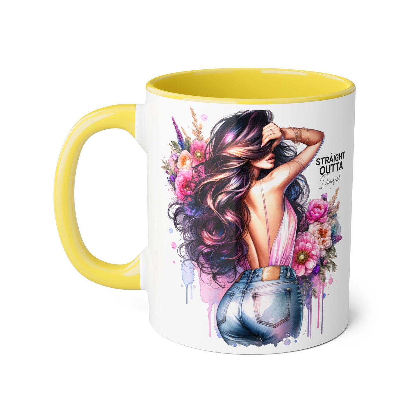 Straight Outta Divorced Humoristic Floral Art Accent Mug - Perfect for Coffee Lovers, Gift for Her, Home Decor, Inspirational, Mother's Day