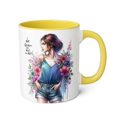 I Hold Grudges, I'll Heal in Hell  Humoristic Floral Accent Mug, 11oz Coffee Cup for Grandma, Gift for Her, Birthday Present, Mother's Day, Home Decor, Floral Design