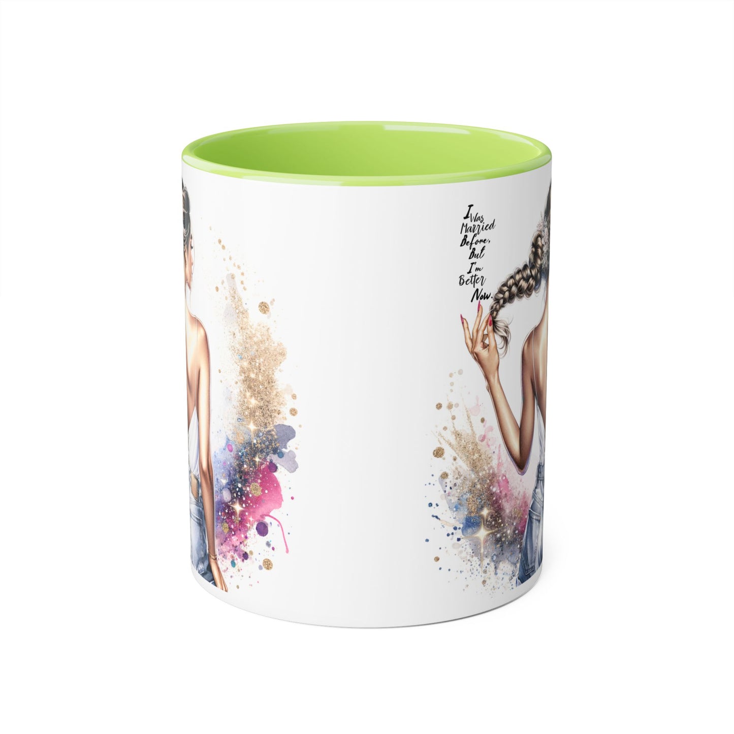 I Was Married Before But I'm Better Now Humoristic Artistic Accent Mug, 11oz | Vibrant Coffee Cup, Gift for Her, Inspirational Decor, Stylish Drinkware, Unique Artwork