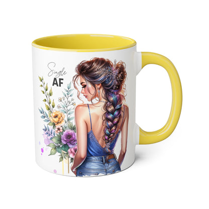 Single AF Stylish Accent Mugs for Coffee Lovers, Floral Design Mug, Gift for Her, Unique Tea Mug, Simple AF Mugs for Home Decor