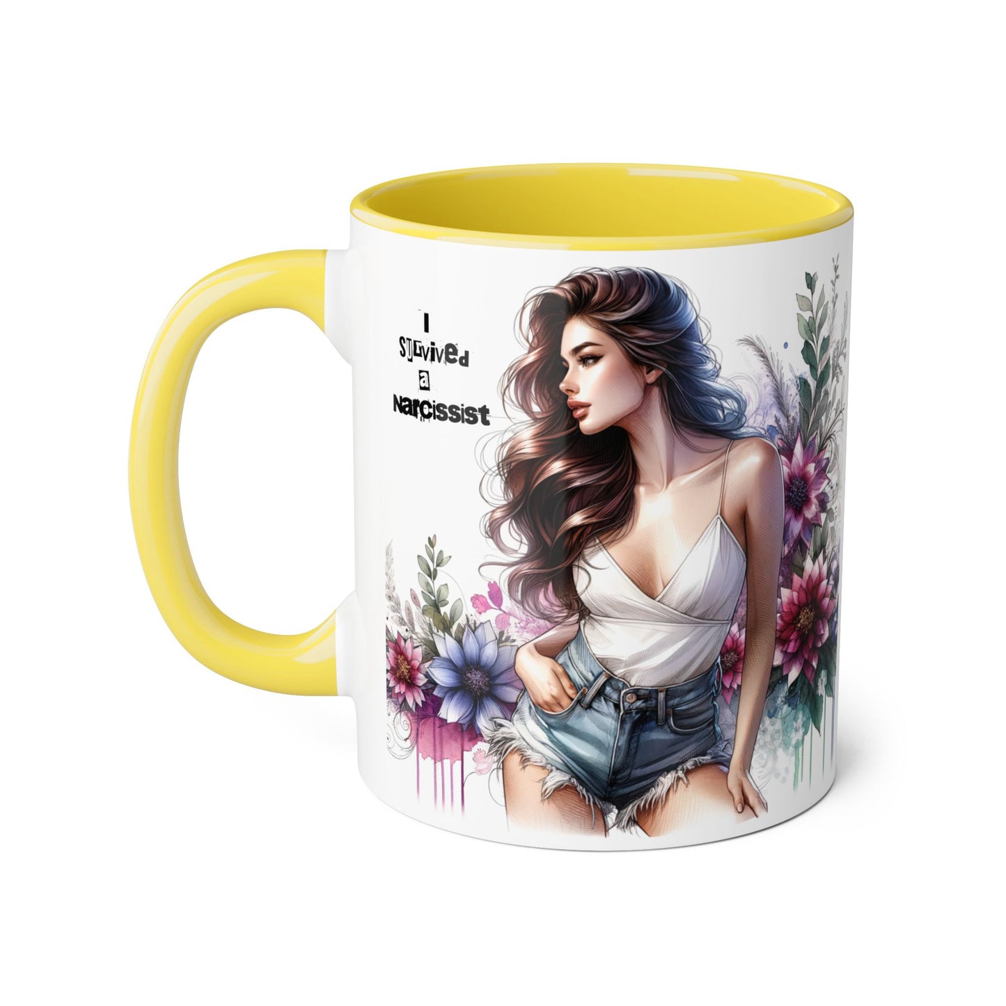 Floral Art Accent Mug, 11oz Coffee Cup, Gifts for Her, Unique Home Decor, Narcissist Quote, Morning Coffee