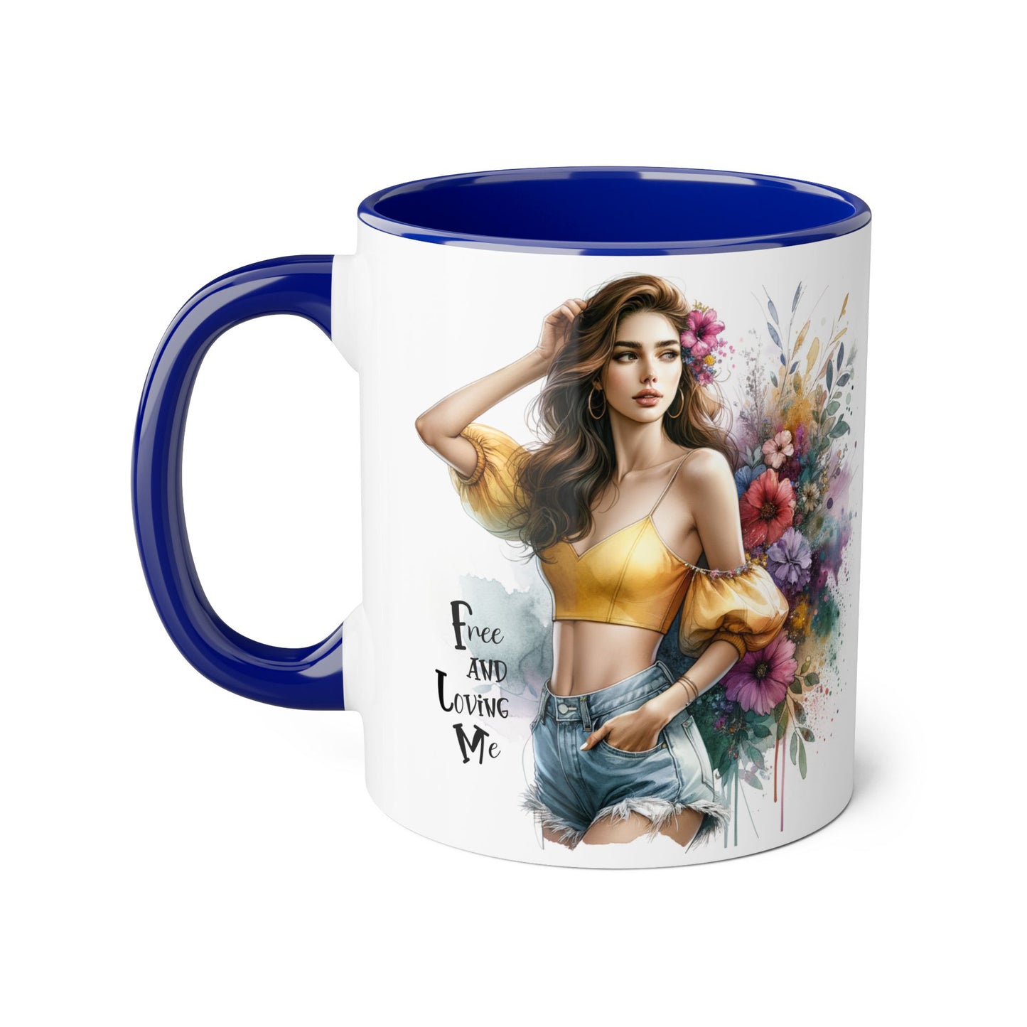 Free and Loving Me Bohemian Floral Accent Mug, Women's Gift, Coffee Mug, Inspirational Coffee Cup, Tea Lover's Mug