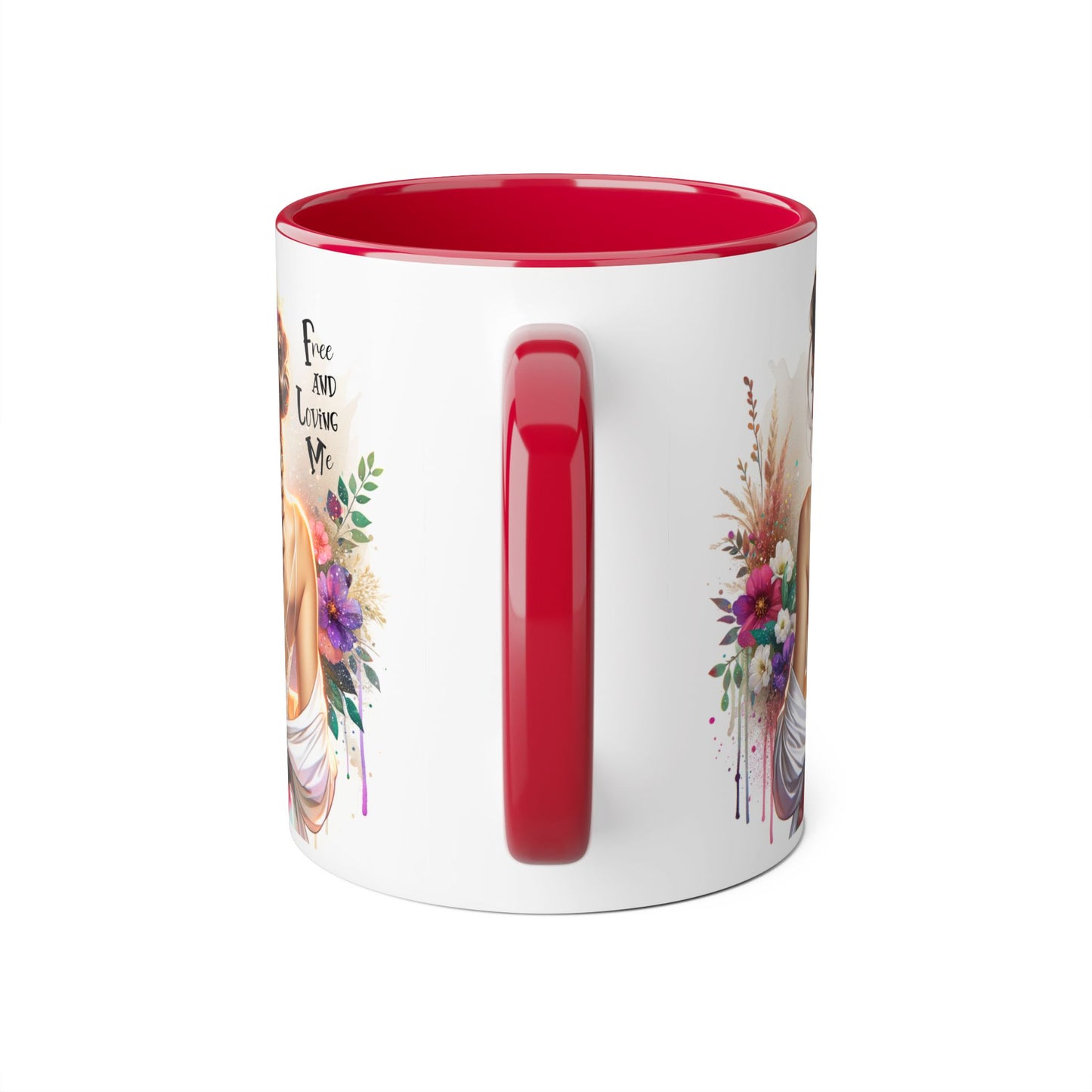 Bohemian Floral Accent Mug, Free and Loving Me Coffee Cup, Gifts for Her, Birthday, Inspirational Drinkware, Home Decor