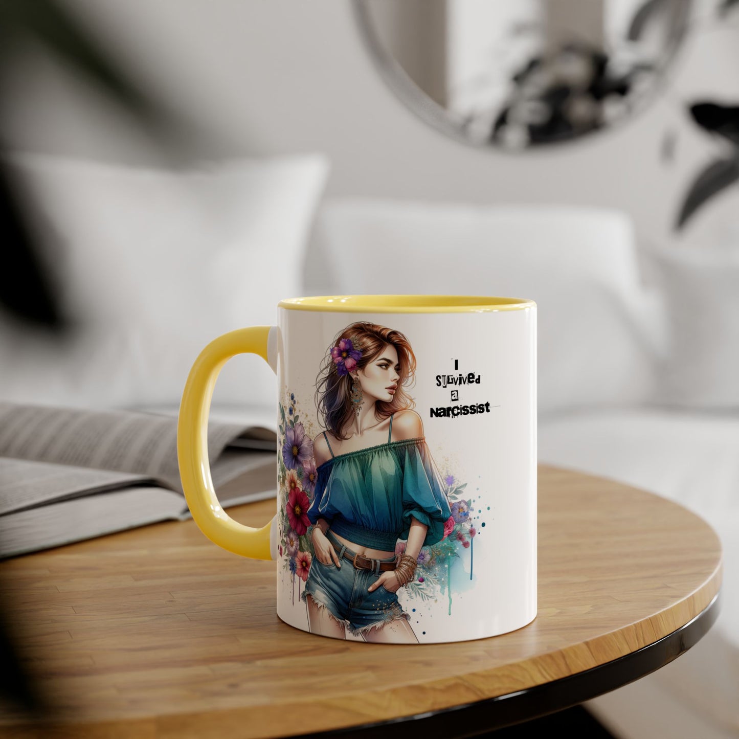 Stylish Floral Accent Mug, Trendy Coffee Cup, Gift for Her, Birthday Mug, Inspirational Drinkware