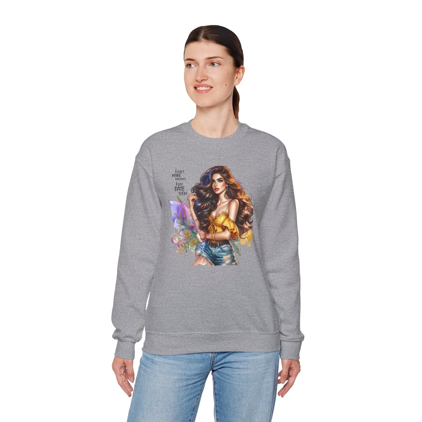 I Don`t  Make Mistakes, I Just Date Them Artistic Crewneck Sweatshirt - Perfect for Casual Outings, Gifts, Festivities, and Everyday Comfort, Featuring Colorful Designs