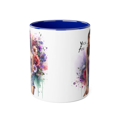 Yuck Fou Vibrant Accent Mugs, 11oz - Stylish Floral Design, Perfect for Gifts, Home Decor, Coffee Lovers, Inspirational Drinkware