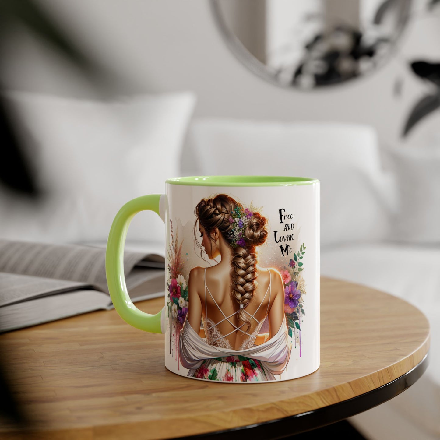 Bohemian Floral Accent Mug, Free and Loving Me Coffee Cup, Gifts for Her, Birthday, Inspirational Drinkware, Home Decor