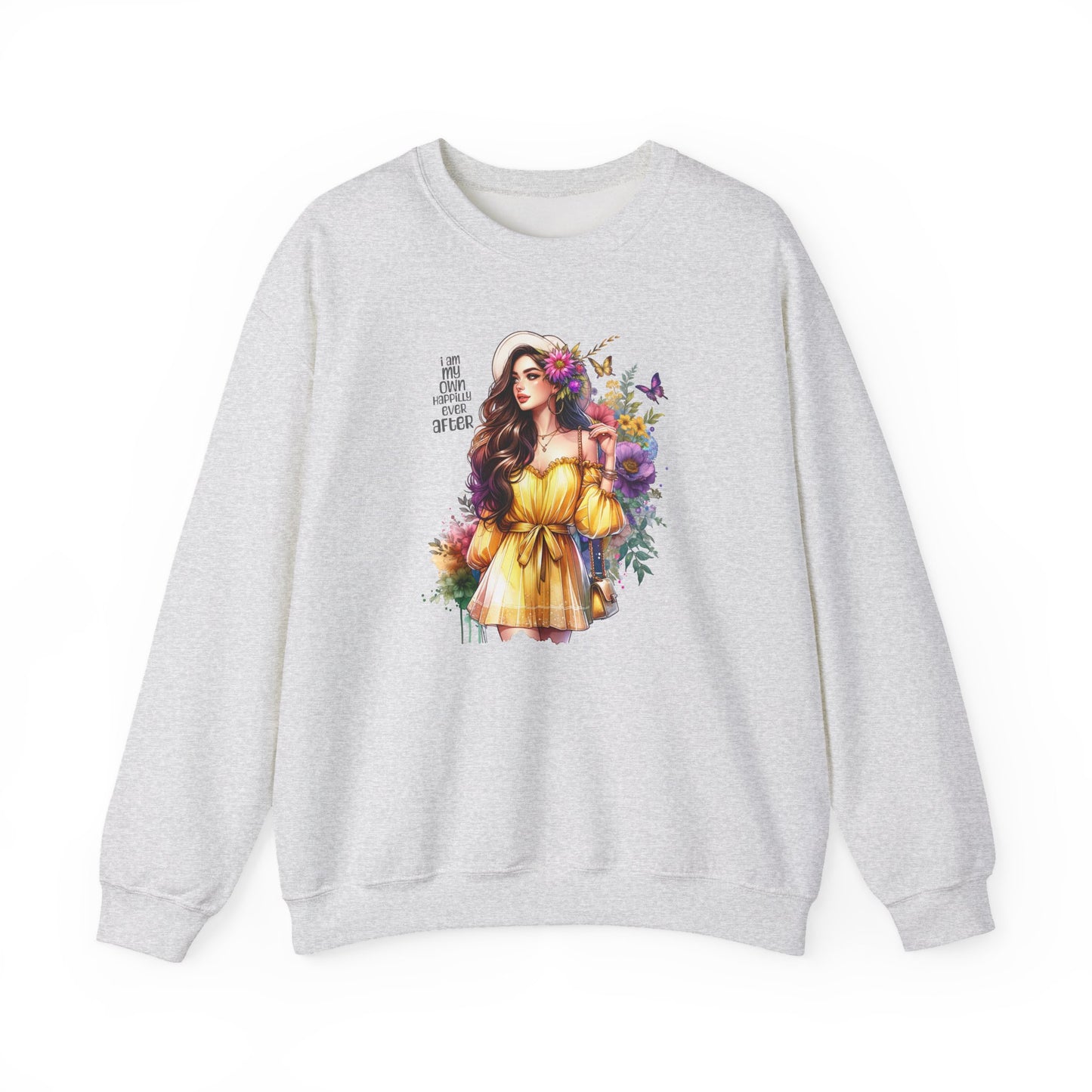 I Am My Own Happily Ever After  Floral Goddess Crewneck Sweatshirt - Boho Chic, Cozy Style, Perfect for Spring, Gift for Her, Casual Wear, Everyday Comfort