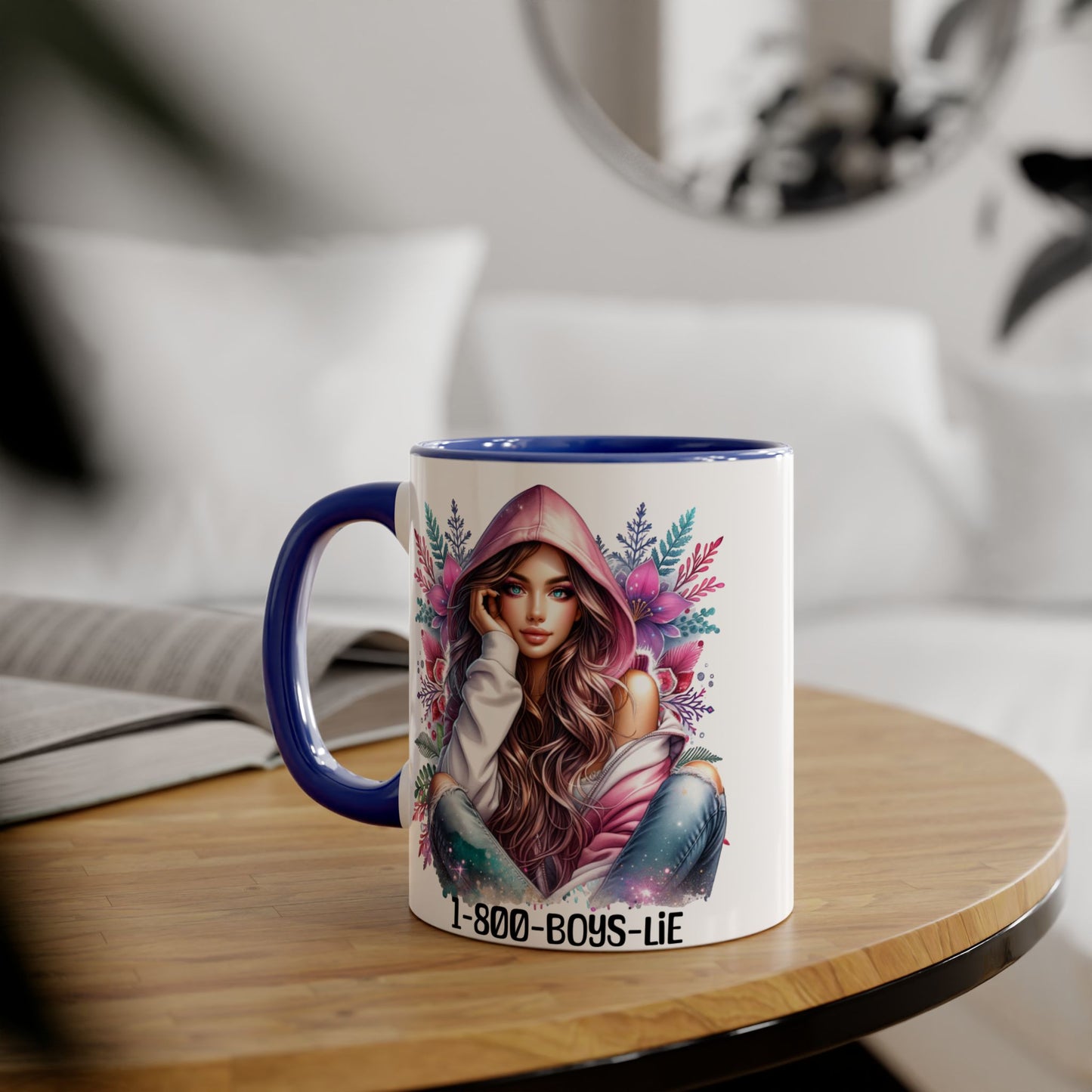 1-800-BOYS-LIE Accent Mug, Floral Coffee Cup, Funny Gift for Her, Unique Tea Mug, Cute Lover's Present