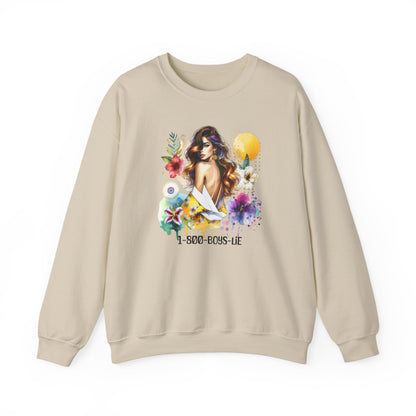 1-800-Boys-Lie Bohemian Floral Crewneck Sweatshirt, Trendy Oversized Sweater, Unique Gift for Her, Cozy Fall Apparel, Birthday & Casual Wear