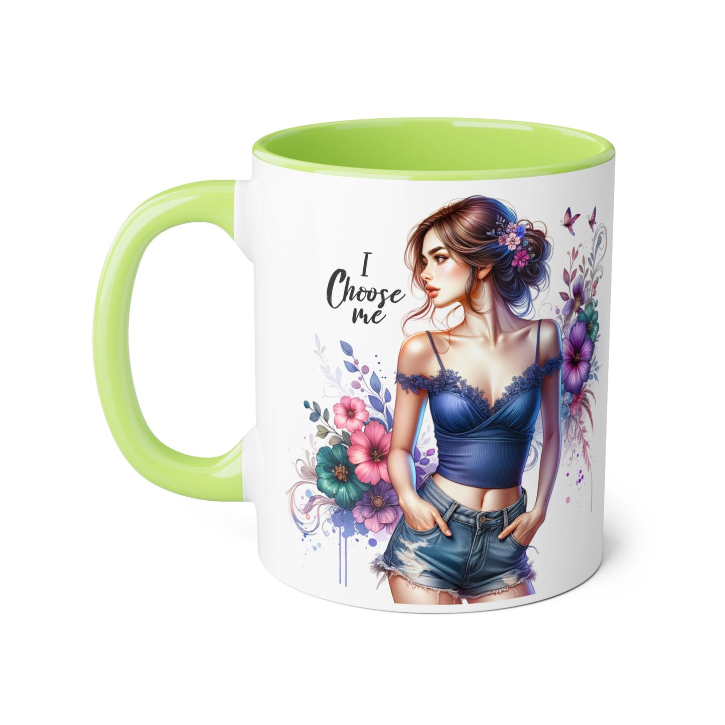 I Choose Me Floral Art Accent Mug, Inspirational Coffee Cup, Gifts for Her, Home Decor, Birthday Present, Self-Care Reminder