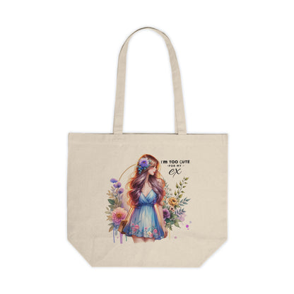I'm Too Cute For My Ex  Floral Canvas Tote Bag, Reusable Grocery Bag, Eco-Friendly Shopping Tote, Gift for Her, Funny Ex Quotes