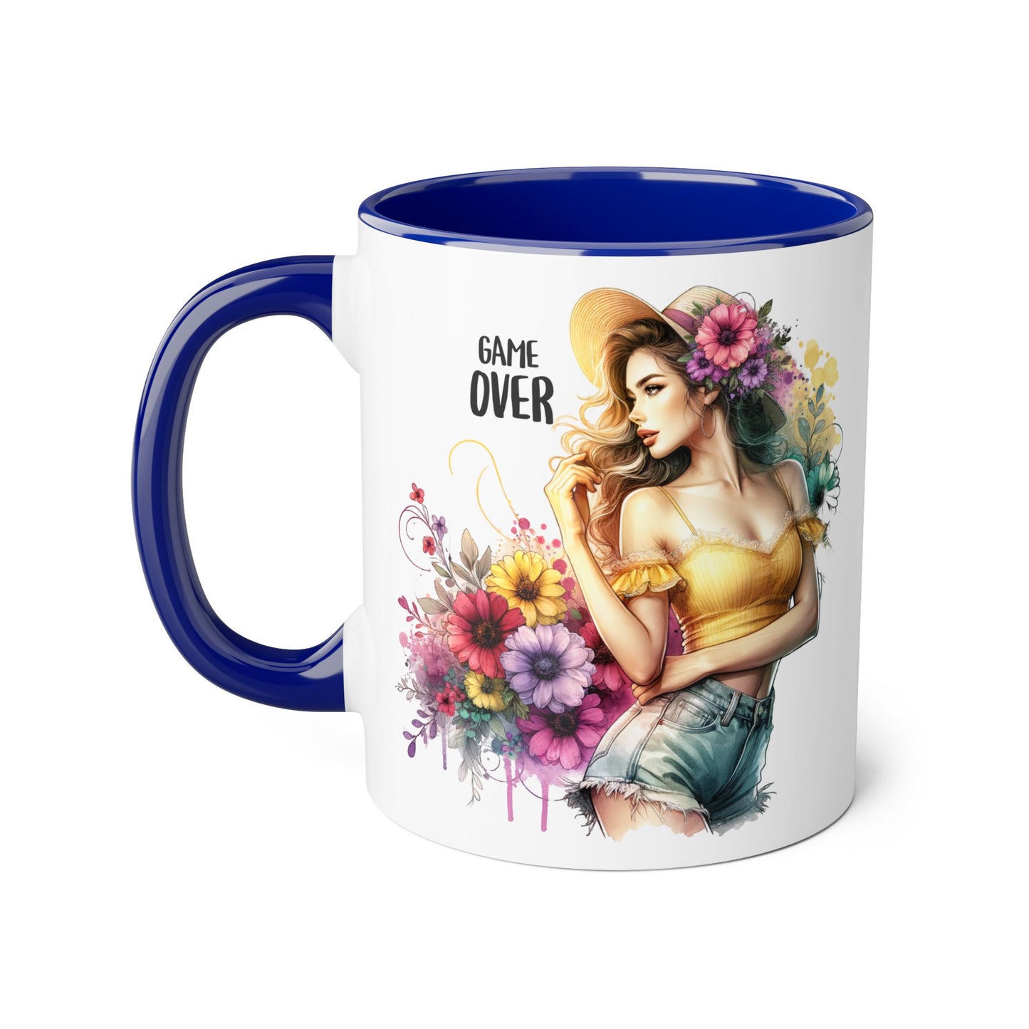 Game Over Floral Accent Mug, Gift for Gamers, Coffee Tea Cup, Home Decor, Birthday, Celebration, Unique Mug