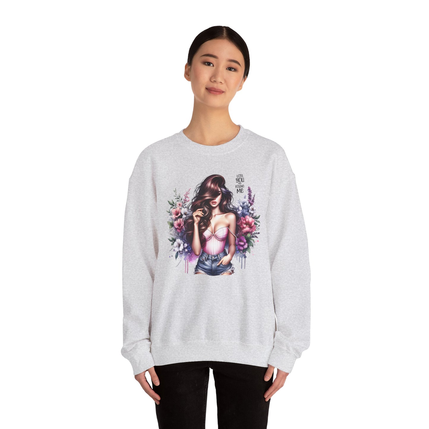 Lost You And Found Me Floral Graphic Crewneck Sweatshirt, Vibrant Sweatshirt, Cozy Casual Wear, Gift for Her, Floral Apparel, Spring Fashion