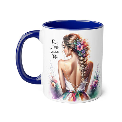 Free and Loving Me Floral Art Accent Mug - Inspirational Drinkware for Home and Gifts, Coffee Mug, Tea Cup, Birthday Present, Motivational Quote