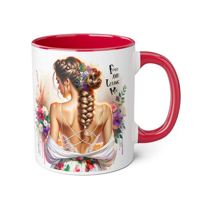 Bohemian Floral Accent Mug, Free and Loving Me Coffee Cup, Gifts for Her, Birthday, Inspirational Drinkware, Home Decor
