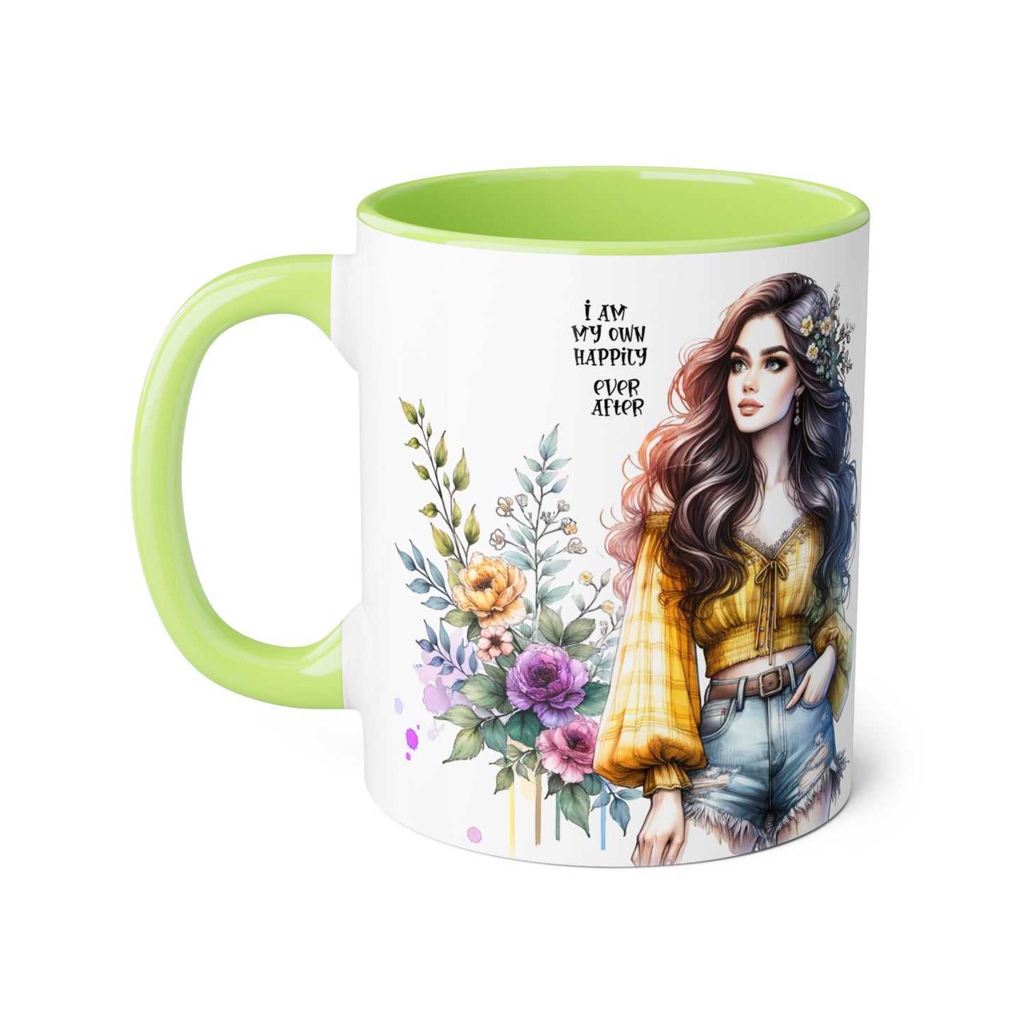 Inspirational Floral Accent Mug - 11oz, 'I Am My Own Happily Ever After '