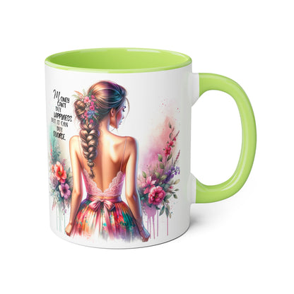 Money Can't Buy Happiness But It Can Buy Divorce Humoristic Colorful Women Empowerment Accent Mug - Inspirational Gift, Motivational Coffee Cup, Floral Design, Art Lover, Birthday Present