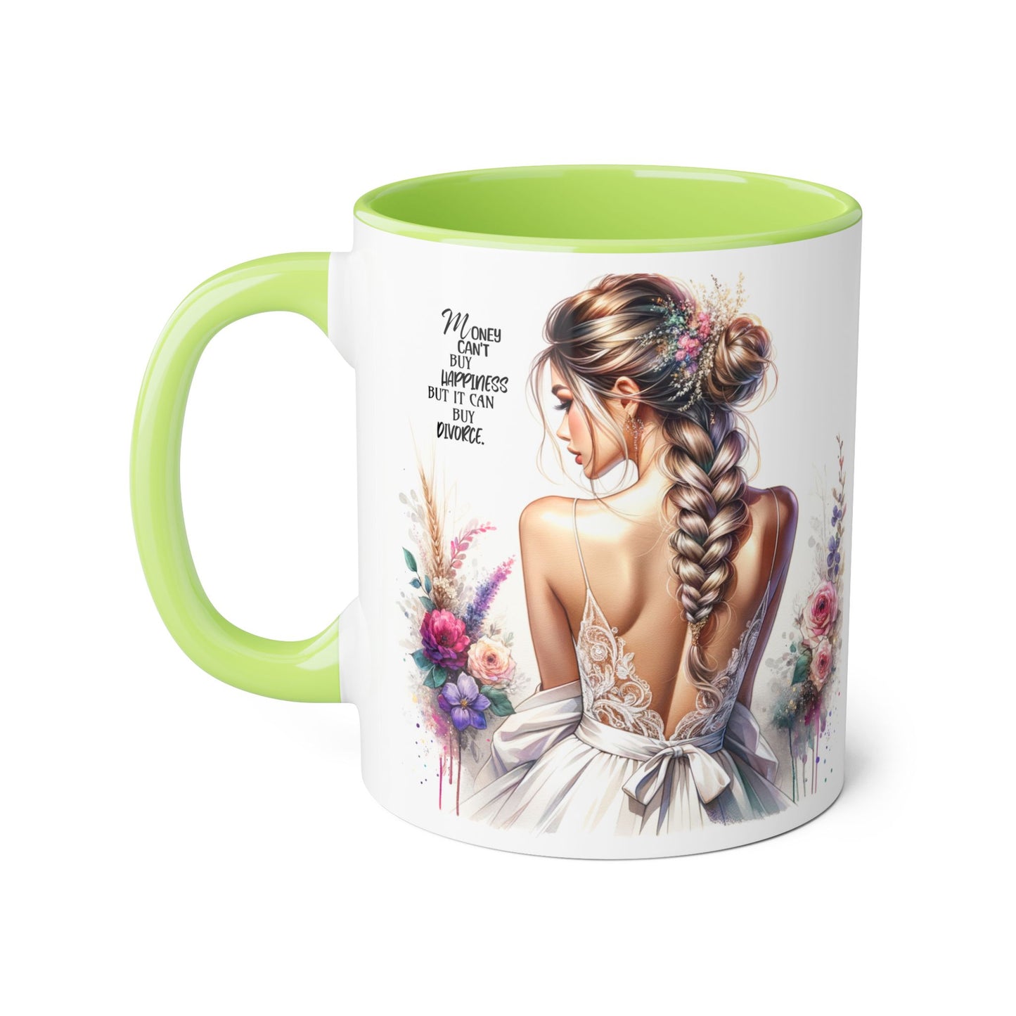 Money Can't Buy Happiness But It Can Buy Divorce Humoristic Elegant Floral Accent Mug, Inspirational Gift, Coffee Cup for Brides, Wedding Favors, Self-Care Reminder, Home Décor