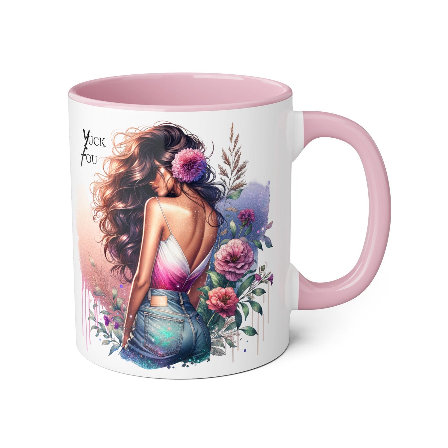 Yuck Fou Feminine Floral Accent Mug, 11oz Coffee Cup, Gift for Her, Inspirational Coffee Mug, Stylish Kitchen Decor, Birthday Gift
