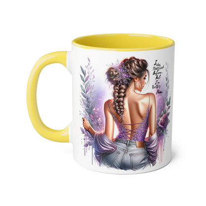 I Was Married Before But I'm Better Now Humoristic Elegant Art Mug, Inspirational Coffee Cup, Stylish Beverage Holder, Gift for Her, Floral Decor