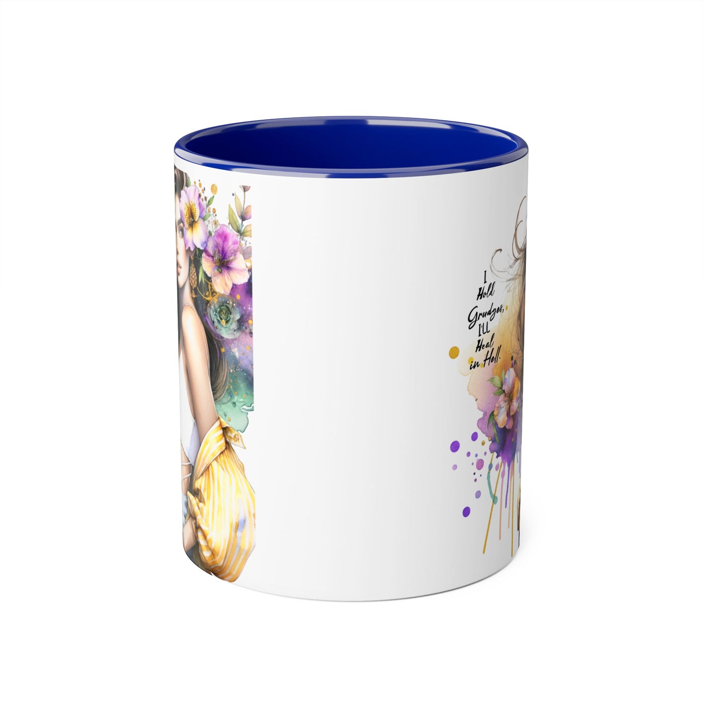 I Hold Grudges, I'll Heal in Hell  Humoristic Elegant Floral Accent Mugs for Coffee Lovers, Inspirational Gift, Home Decor, Unique Art, Perfect for Birthdays, Mother’s Day