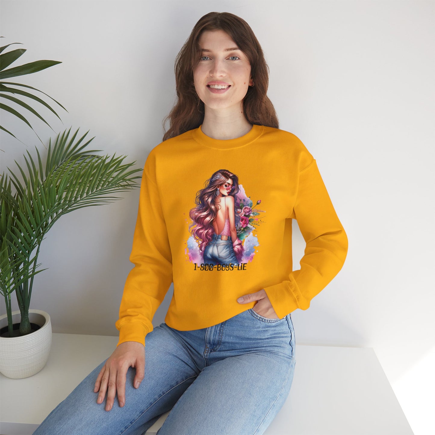 1-800-Boys-Lie Stylish Floral Graphic Sweatshirt, Cozy Crewneck Sweatshirt for Women, Gift for Her, Casual Fashion Top, Spring Wardrobe Essential