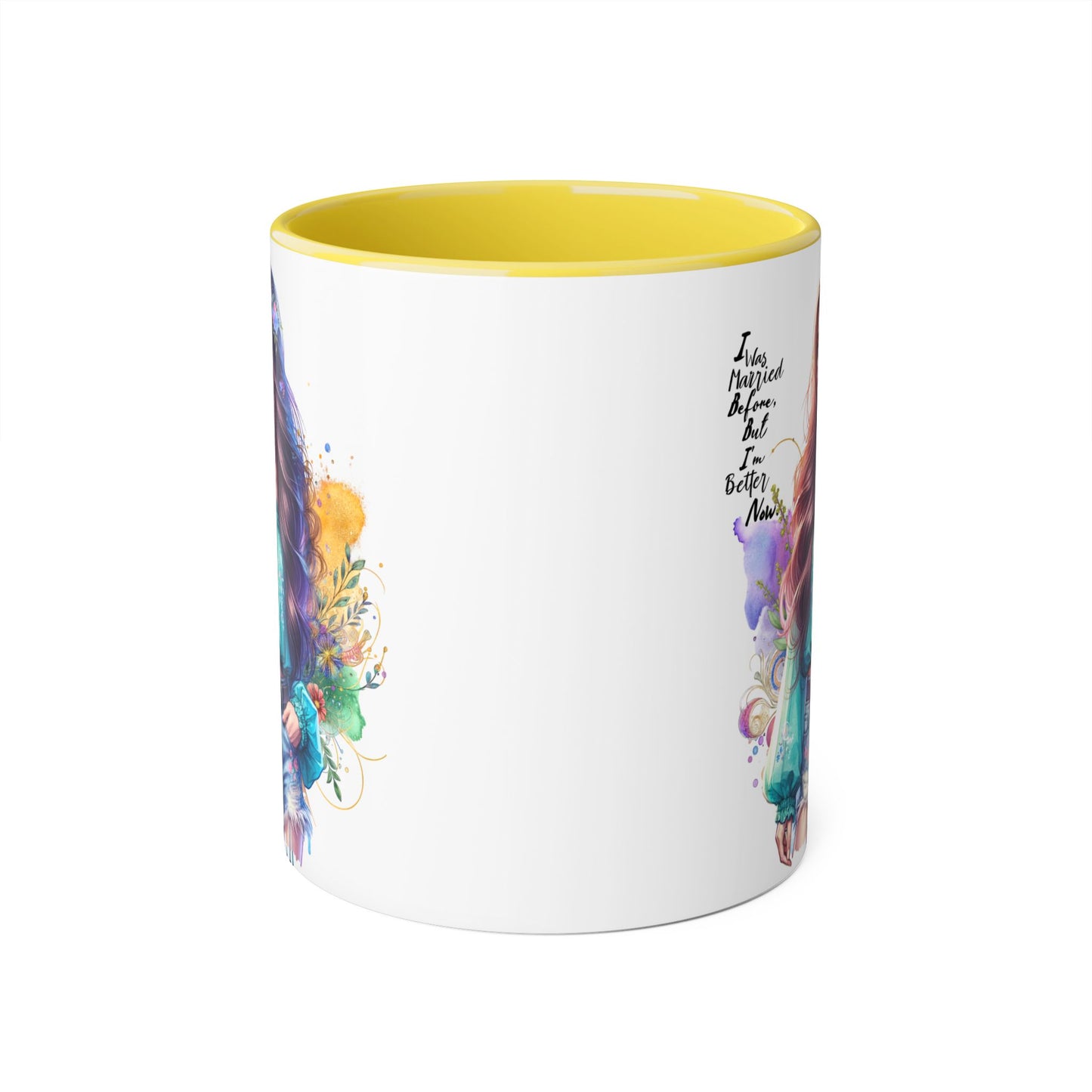 I Was Married Before But I'm Better Now Bohemian Floral Accent Mug, Inspirational Coffee Cup, Gift for Friends, Encouraging Quote, Perfect for Her, Art Lover's Mug