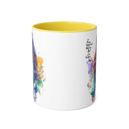 I Was Married Before But I'm Better Now Bohemian Floral Accent Mug, Inspirational Coffee Cup, Gift for Friends, Encouraging Quote, Perfect for Her, Art Lover's Mug