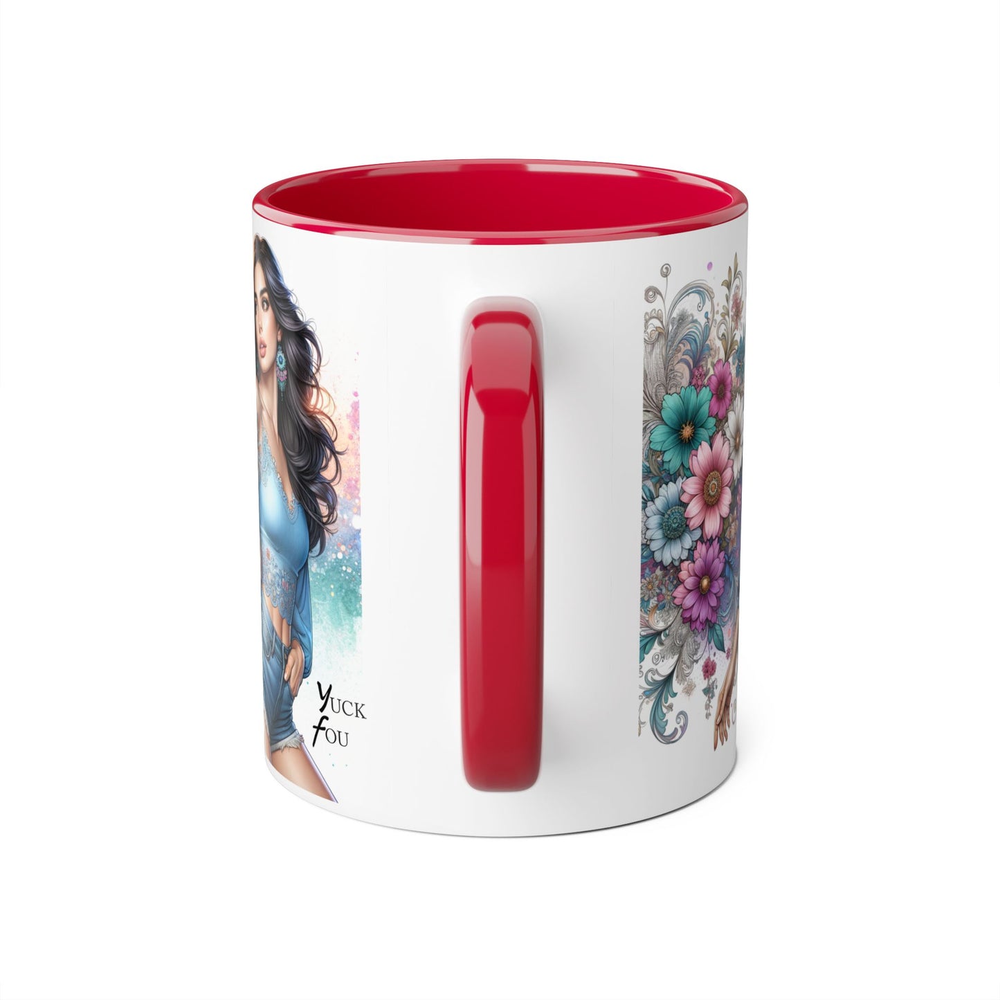 Yuck Fou Artistic Accent Mug, Floral Coffee Cup, Unique Gift for Her, Decorative Drinkware, Birthday Present, Home Décor