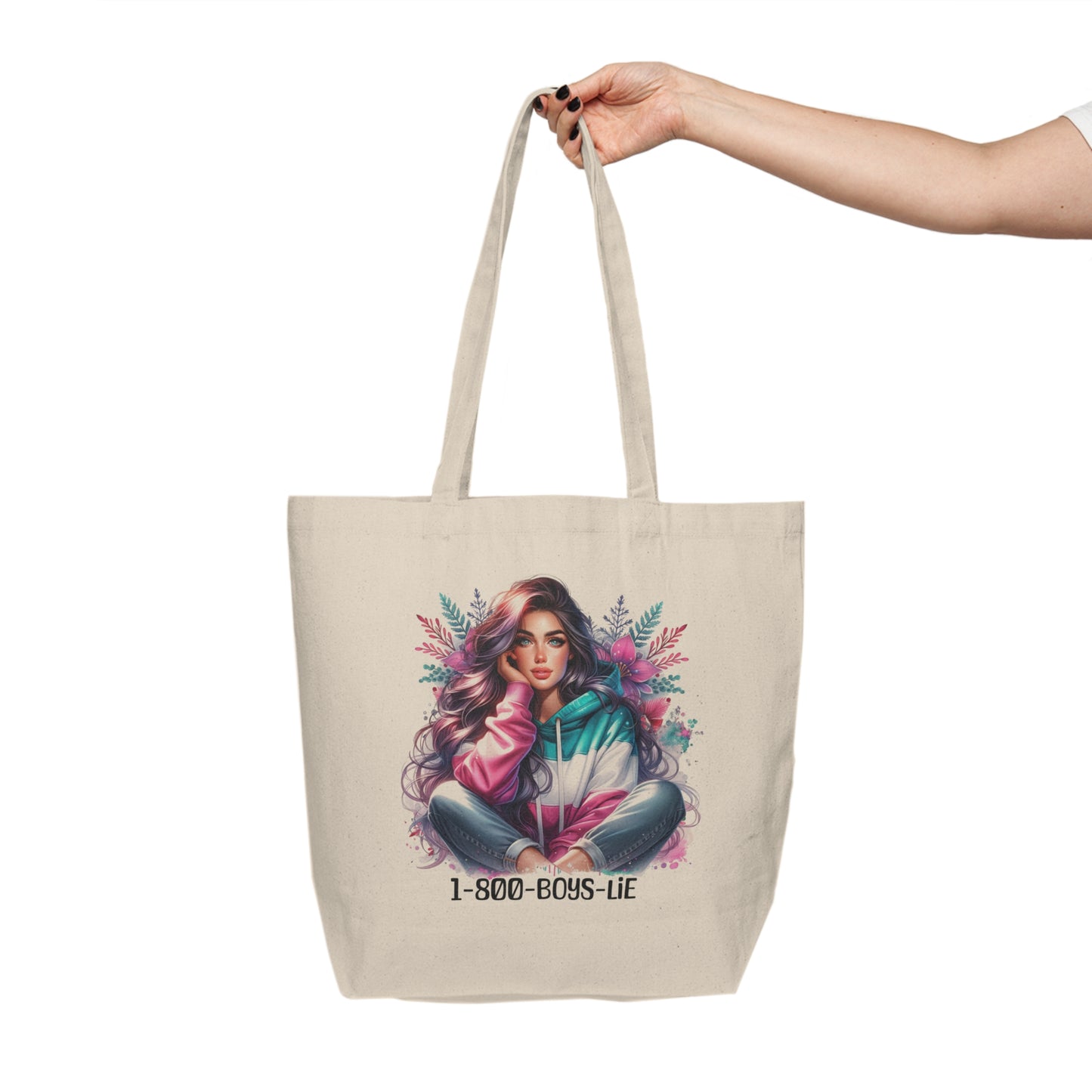 1-800-Boys-Lie Chic Canvas Tote Bag with Floral Girl Design, Versatile Shopping Tote, Eco-Friendly Bag, Travel Bag, Gift for Friends