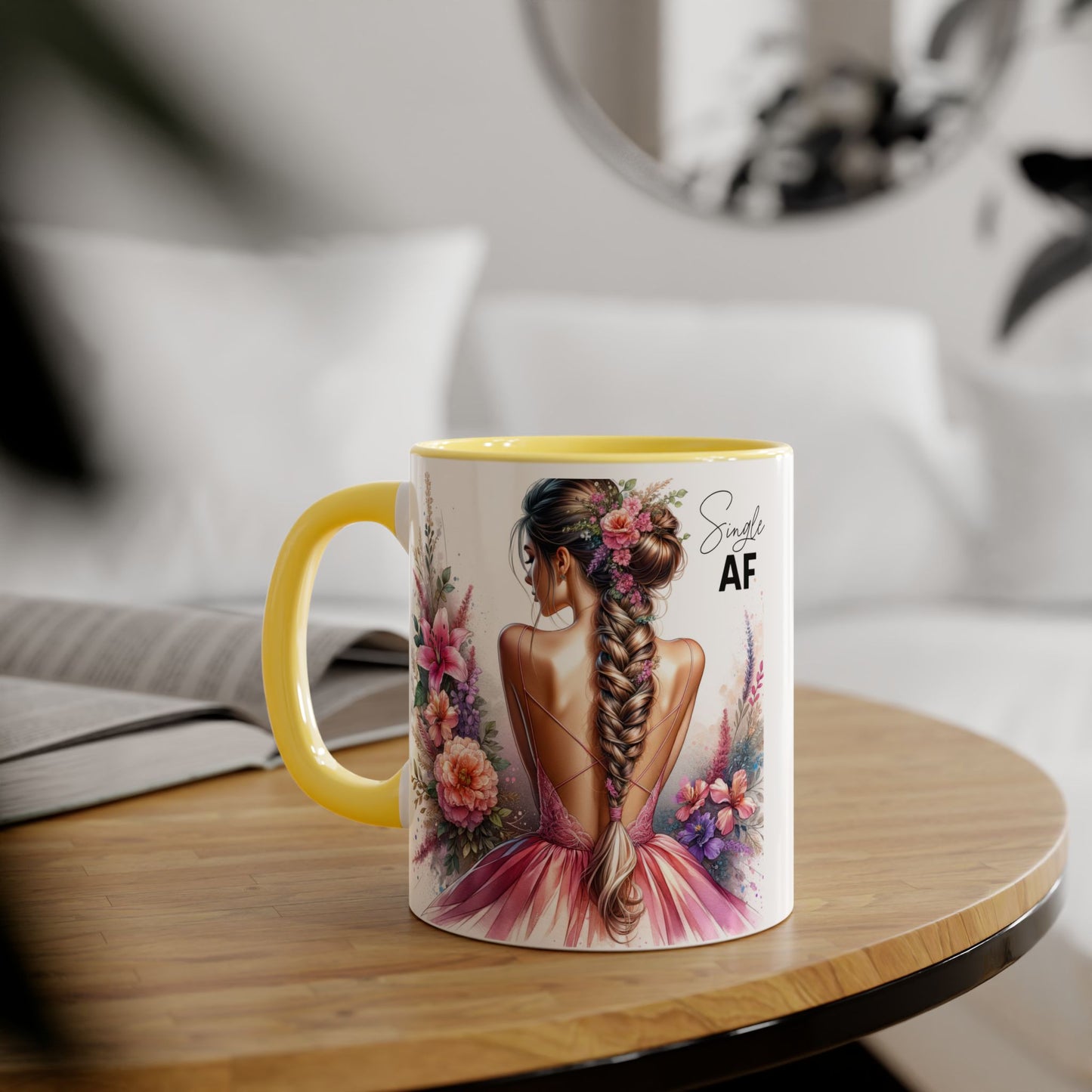 Single AF Floral Accent Mug - Perfect Gift for Single Friends, Celebration, Coffee Lovers, Birthday, Chic Decor