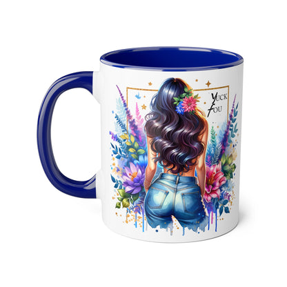 Yuck Fou Bohemian Floral Accent Mug, 11oz, Artistic Coffee Cup, Gift for Her, Stylish Drinkware, Home Decor, Unique Kitchen Accessories