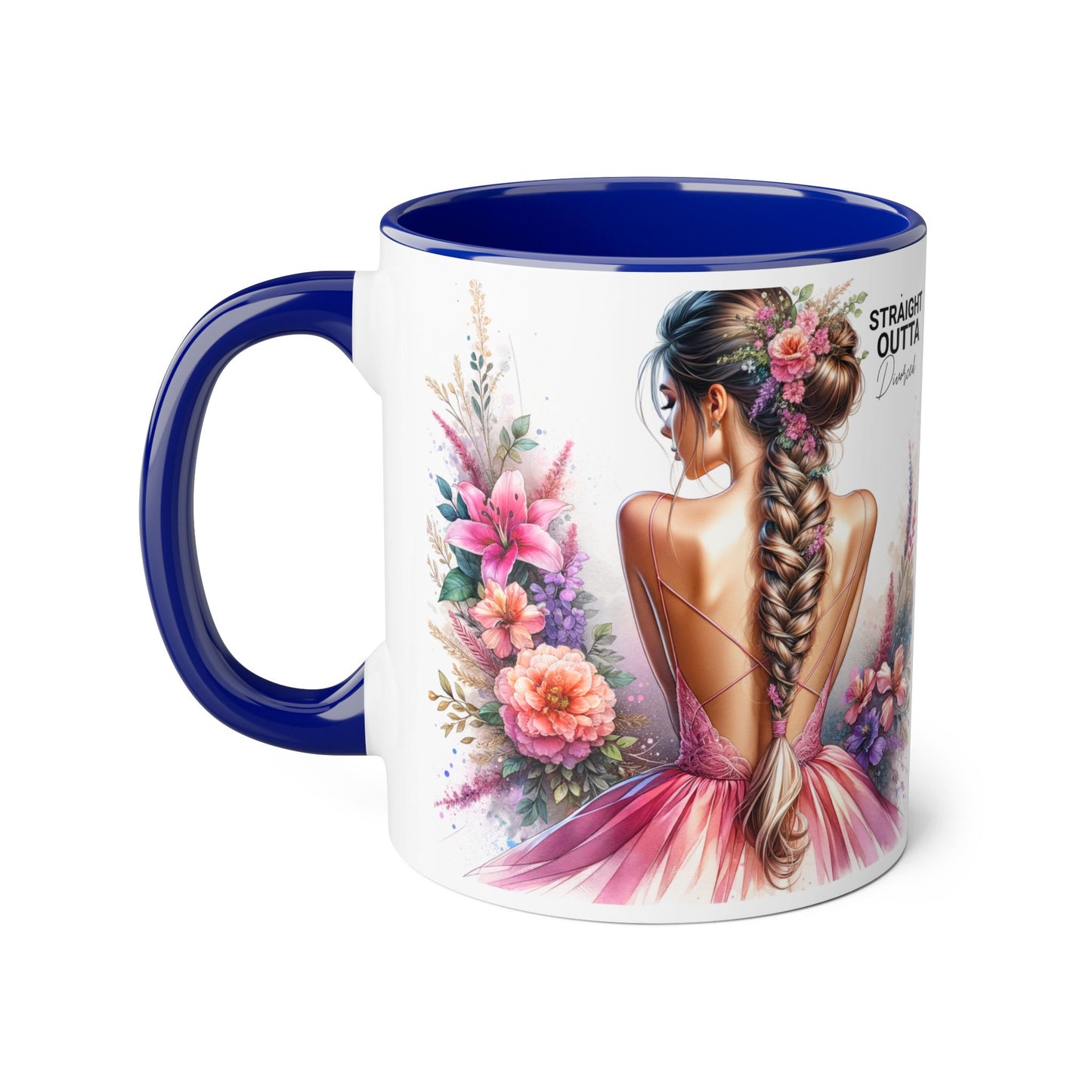 Straight Outta Divorced Humoristic Floral Art Accent Mug - Perfect Gift for Friends, Birthday Celebration, Mother's Day, Coffee Lover, Home Decor