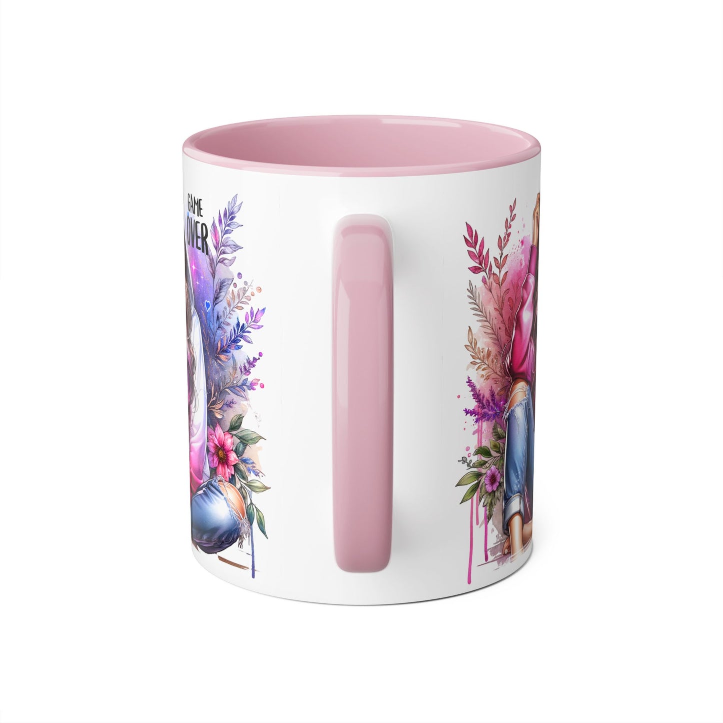 Stylish Gamer Mug, Game Over Coffee Cup, Floral Art Drinkware, Cute Gift for Gamers, Trendy Ceramic Tea Mug