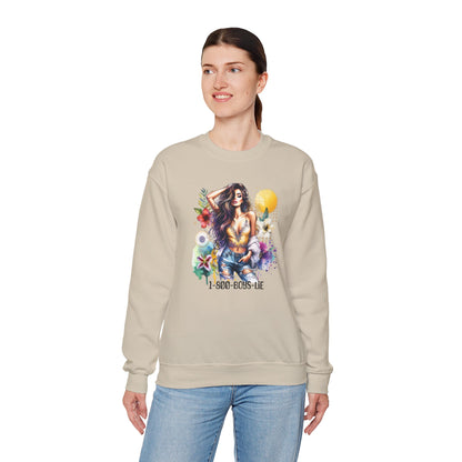 1-800-Boys-Lie Boho Chic Crewneck Sweatshirt with Floral Design, Unisex Gift, Self-Love Apparel, Cozy Casual Wear, Perfect for Relaxation