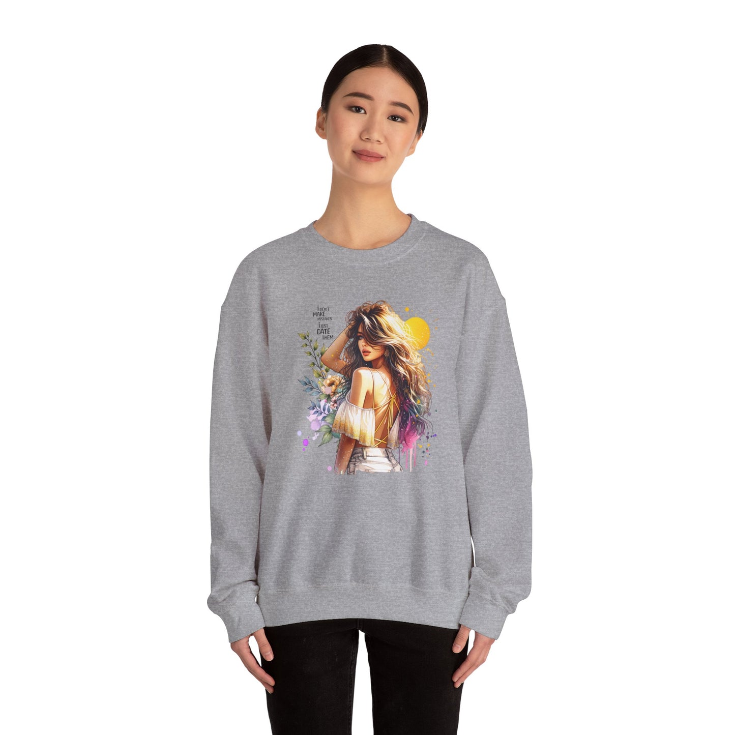 I Don`t  Make Mistakes, I Just Date Them Chic Floral Art Crewneck Sweatshirt, Cozy Gift for Her, Casual Wear, Fashionable Sweatshirt, Relaxed Style
