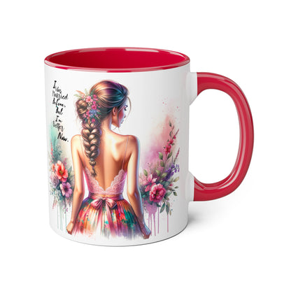 I Was Married Before But I'm Better Now Humoristic Floral Art Accent Mug, Inspirational Coffee Cup, Gift for Her, Boho Decor, Tea Lover's Delight