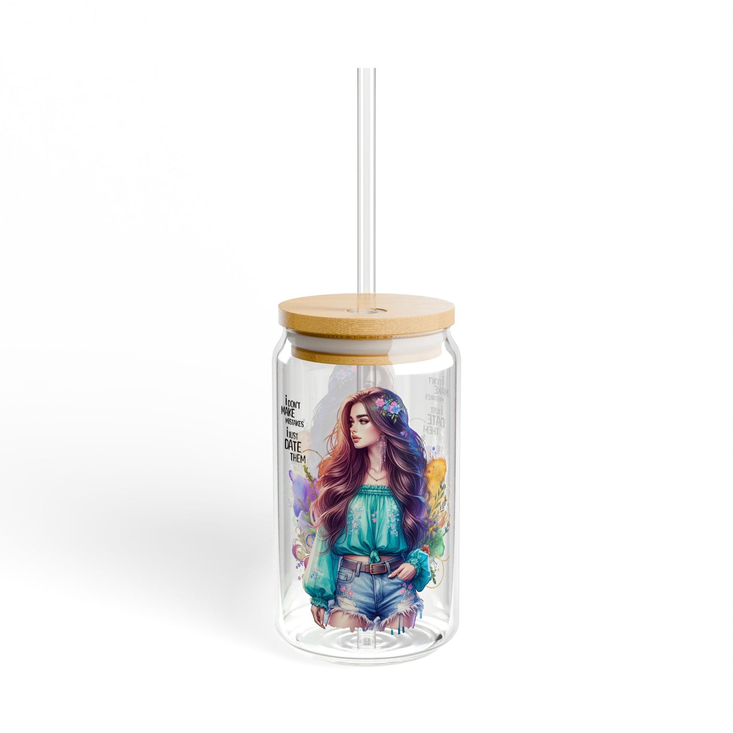 I Don't Make Mistakes, I Date Them Colorful Artistic Sipper Glass, Reusable Drinkware, Eco-Friendly Beverage Container, Unique Gift for Coffee Lovers, Summer Party [...]