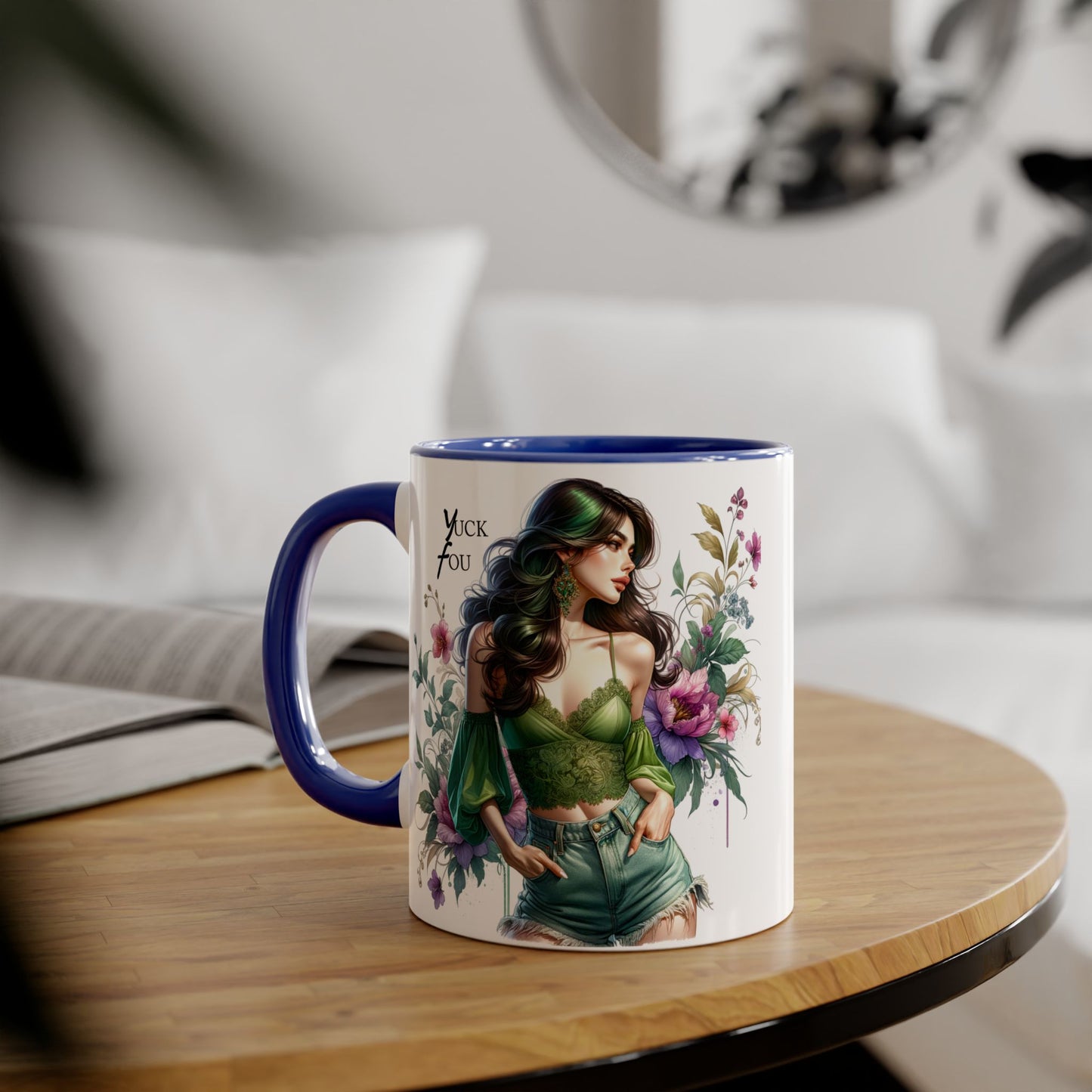 Yuck Fou Vibrant Accent Mug with Floral Design, Gift for Coffee Lovers, Artistic Coffee Mug, Unique Home Decor, Birthday Present, Tea Mug