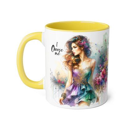 I Choose Me Empowerment Accent Mug - I Choose Me, Inspirational Coffee Cup, Self-Love Gift, Women’s Empowerment, Floral Décor, Motivational Drinkware