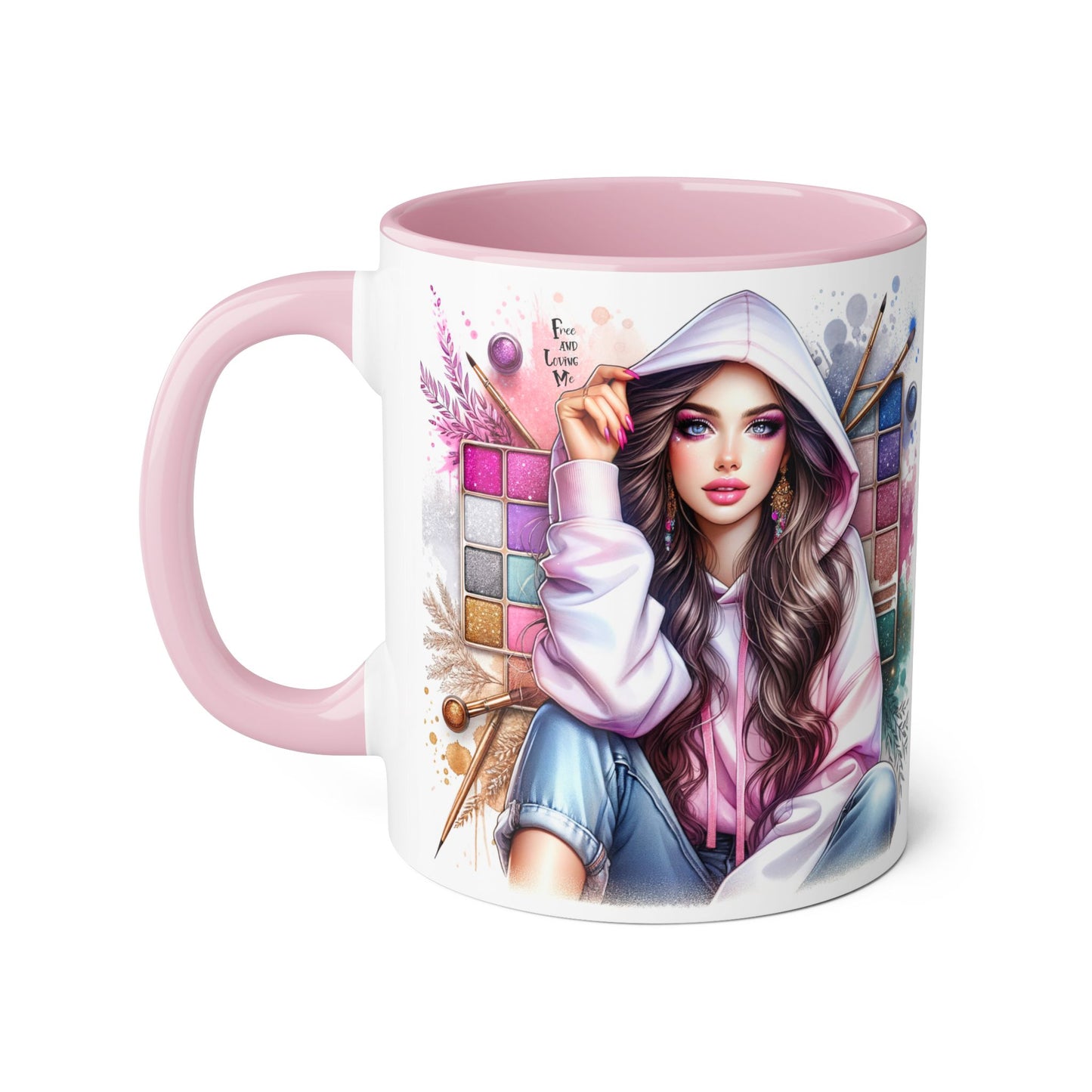 Free and Loving Me Artistic Accent Mugs, Fashionista Gift, Makeup Artist Coffee Cup, Unique Artistic Mug, Stylish Beverage Container, Creative Decor