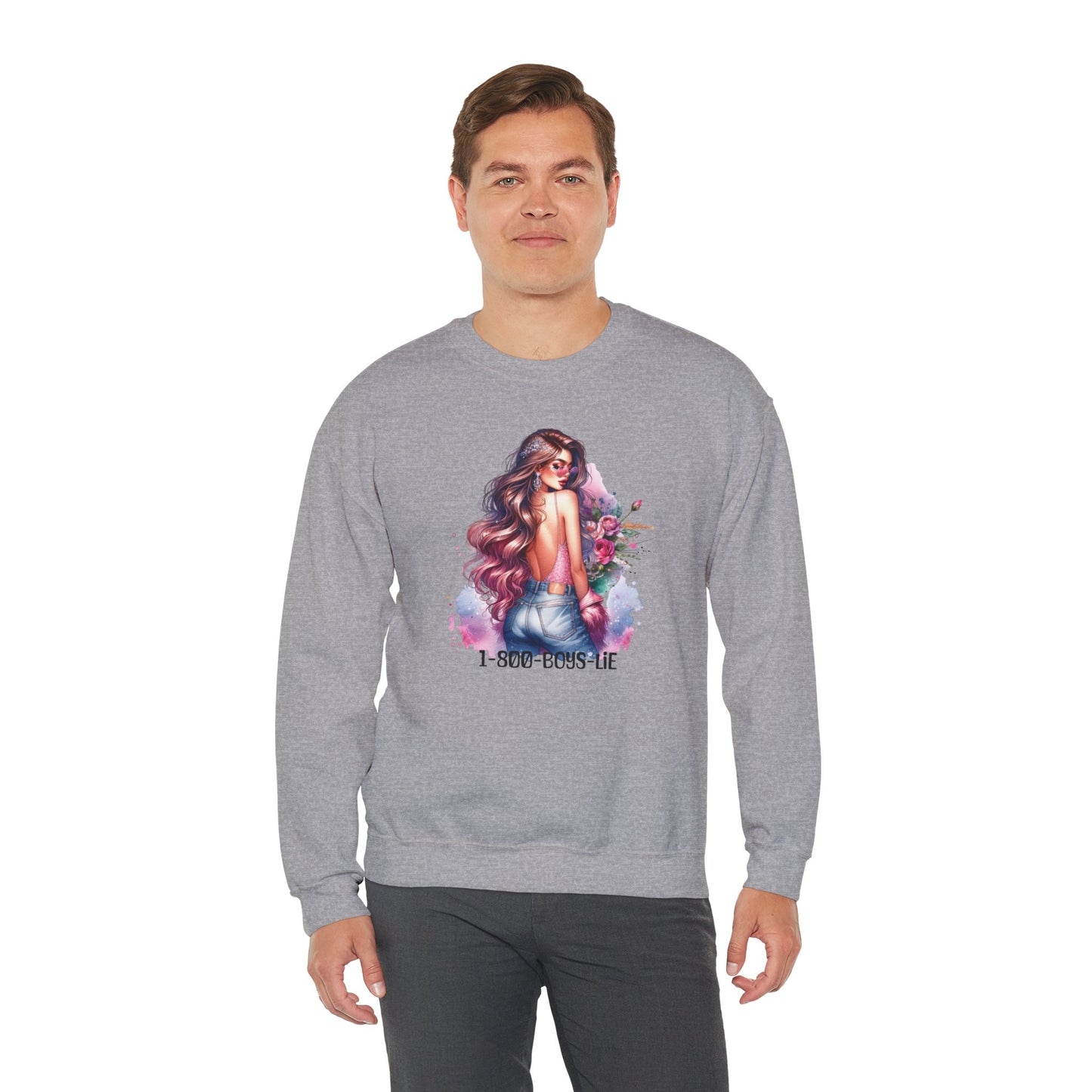 1-800-Boys-Lie Stylish Floral Graphic Sweatshirt, Cozy Crewneck Sweatshirt for Women, Gift for Her, Casual Fashion Top, Spring Wardrobe Essential
