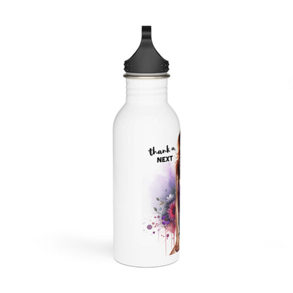 Thank U, Next Stylish Stainless Steel Water Bottle with Floral Art - Perfect for Gifts, Gym, Yoga, Hydration on the Go, Eco-Friendly