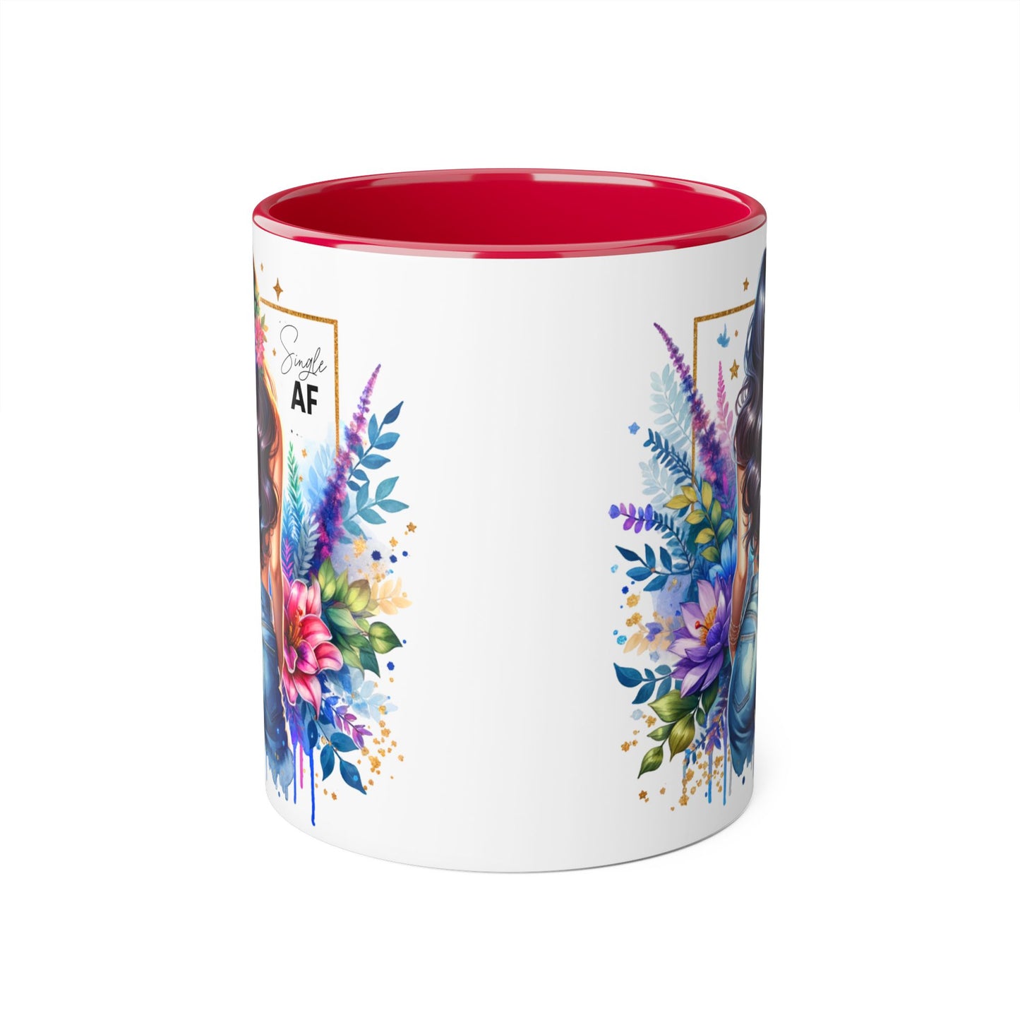 Single AF Vibrant Floral Accent Mug, Coffee Cup for Her, Gift for Friends, Inspirational Kitchen Decor, Unique Art Mug, Stylish Drinkware