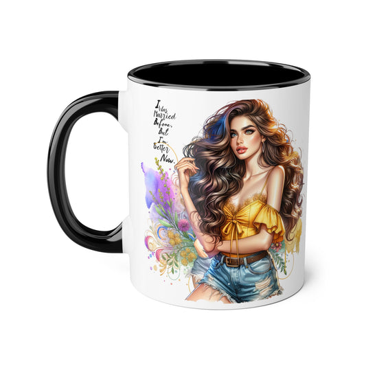 I Was Married Before But I'm Better Now Boho Chic Accent Mugs, Inspirational Coffee Cup, Gift for Her, Unique Art Mug, Home Decor, Vibrant Floral Design