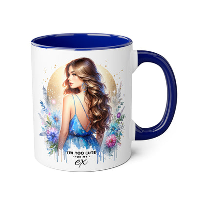 I'm Too Cute For My Ex Chic Accent Mug Designs, Coffee Cup Gift, Floral Artwork, Cute Mug, Inspirational Coffee Mug for Her, Ex Gift Idea, Stylish Drinkware