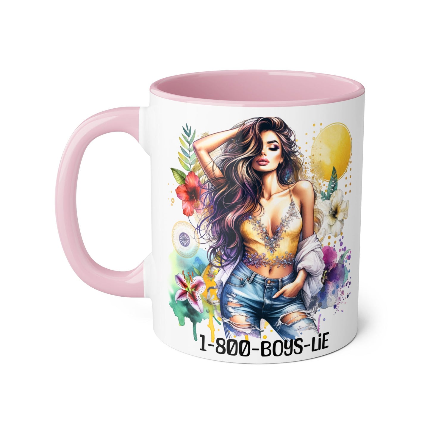 Vibrant Floral Accent Mug, 1-800-Boys-Lie Coffee Cup, Unique Art Mug, Gift for Her, Coffee Lover's Essentials