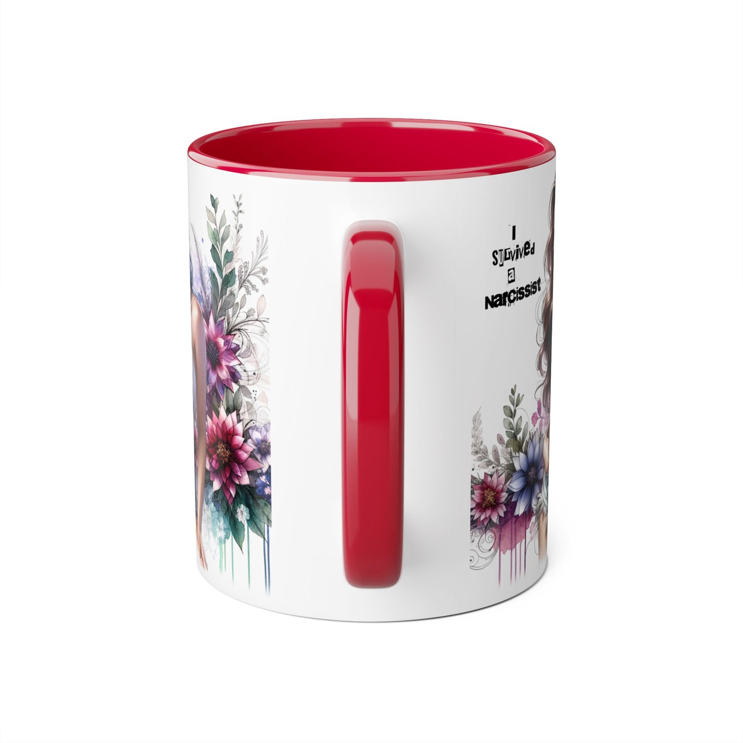 Floral Art Accent Mug, 11oz Coffee Cup, Gifts for Her, Unique Home Decor, Narcissist Quote, Morning Coffee